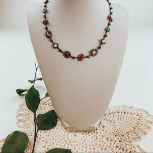 Vida Jewelry Multi-Stone Antiqued Brass Costume Necklace